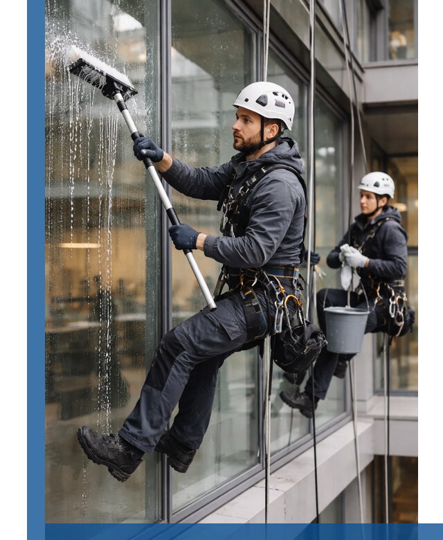 Профессиональная мойка витражей промышленными альпинистами в Щекине