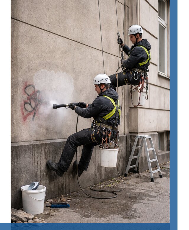 Удаление граффити с фасада в Щекине от 4631 р. | ВЫСОТНИК-Екн