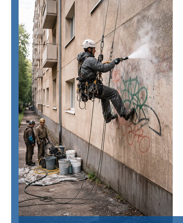 Удаление граффити с фасада в Щекине без следов и повреждений