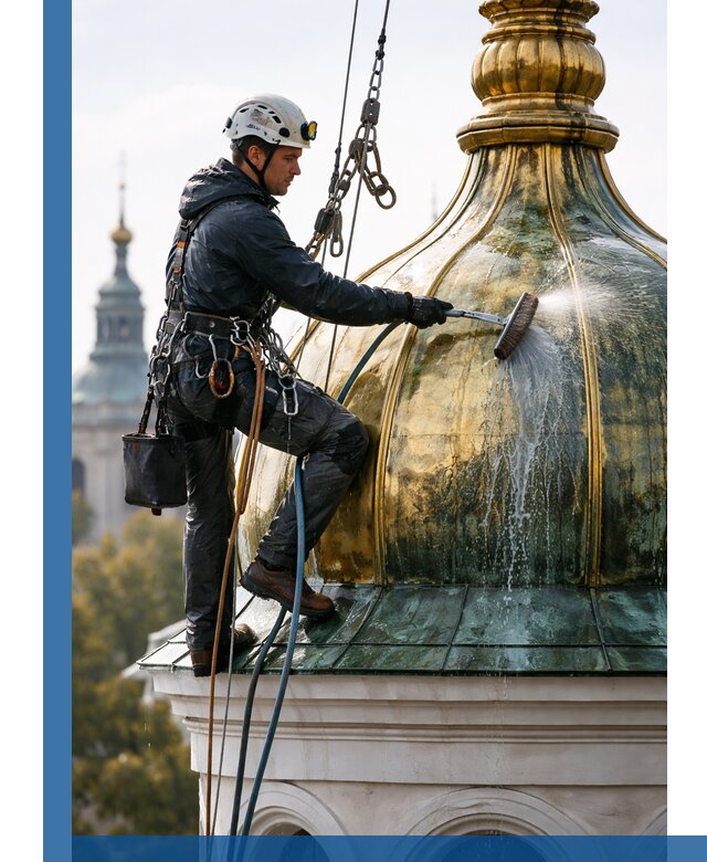 Профессиональная мойка куполов и шпилей высотными альпинистами в Щекине