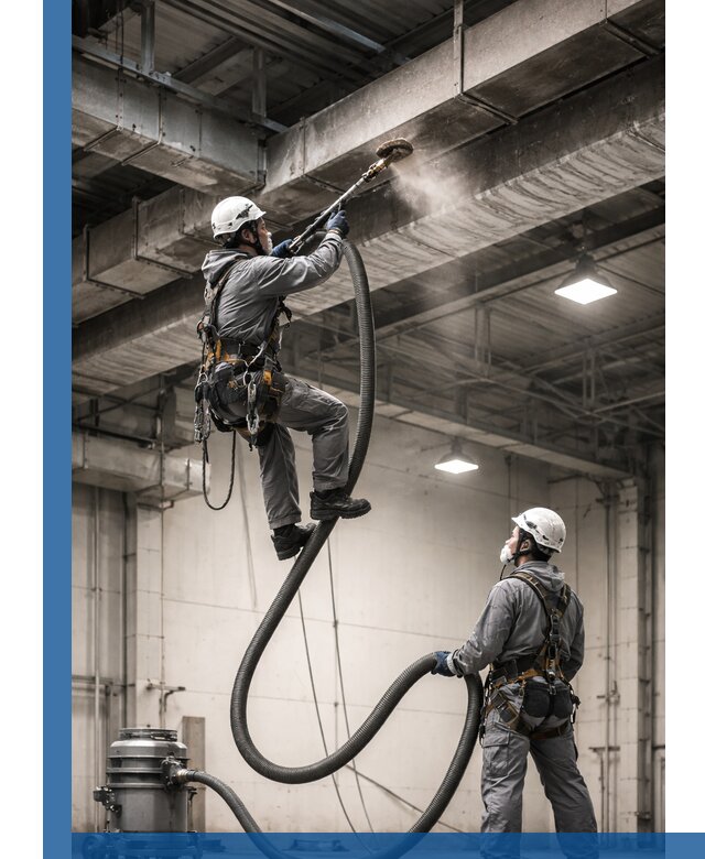 Обеспыливание потолочных конструкций в Щекине промышленным альпинизмом