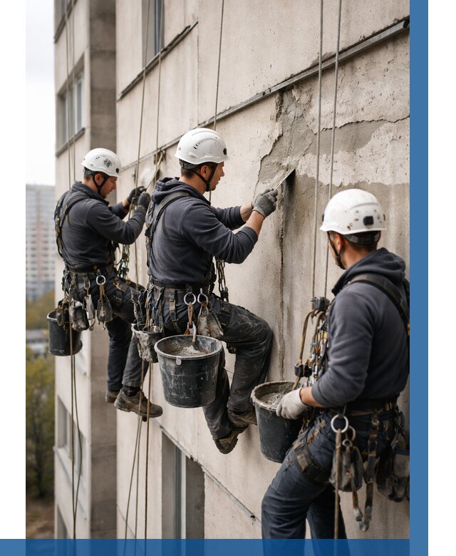 Ремонт бетонных элементов фасада в Щекине от 2573 р. | ВЫСОТНИК-Екн