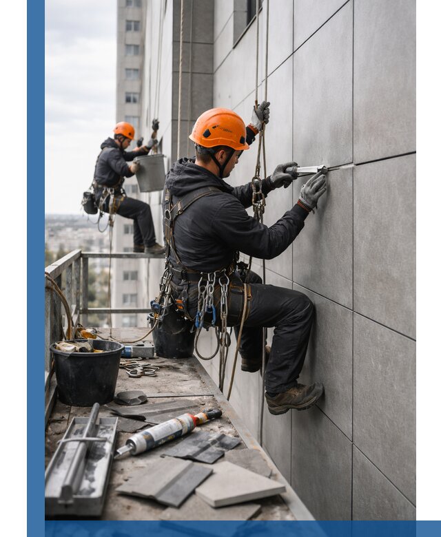 Профессиональный ремонт фасада из керамогранита в Щекине