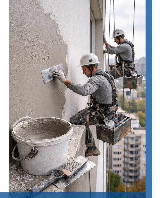 Шпаклевка фасада на высоте в Щекине от 720 р. | ВЫСОТНИК-Екн