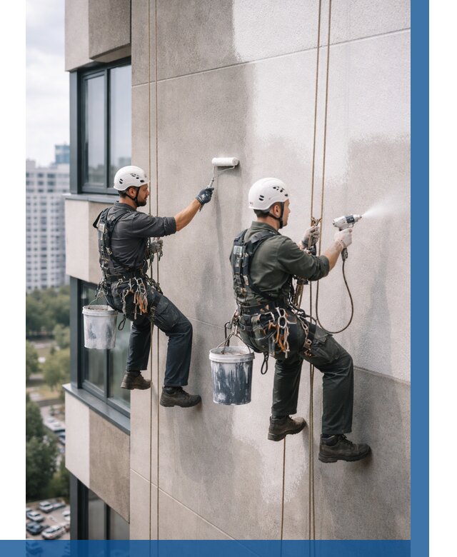 Покраска фасада альпинистами в Щекине от 309 р. | ВЫСОТНИК-Екн