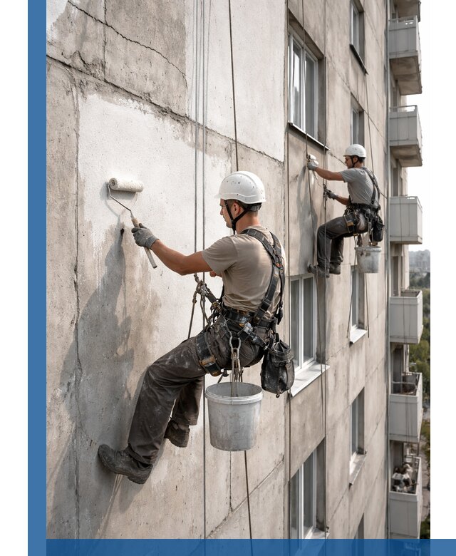 Покраска бетонного фасада в Щекине для жилых и промышленных объектов