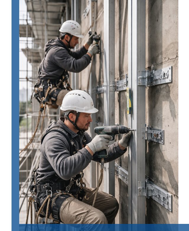 Монтаж и крепление подсистемы вентфасада в Щекине