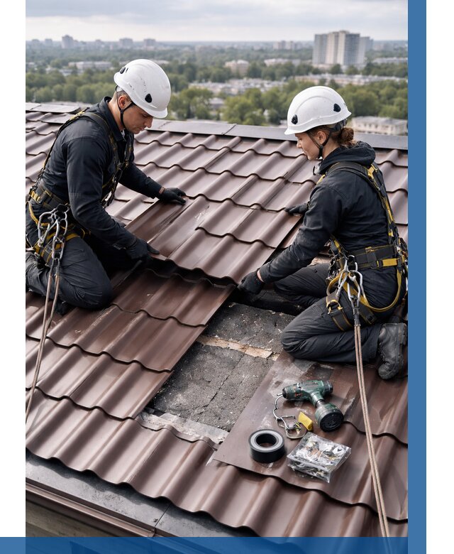 Ремонт металлочерепицы на крыше в Щекине от 926 р. | ВЫСОТНИК-Екн