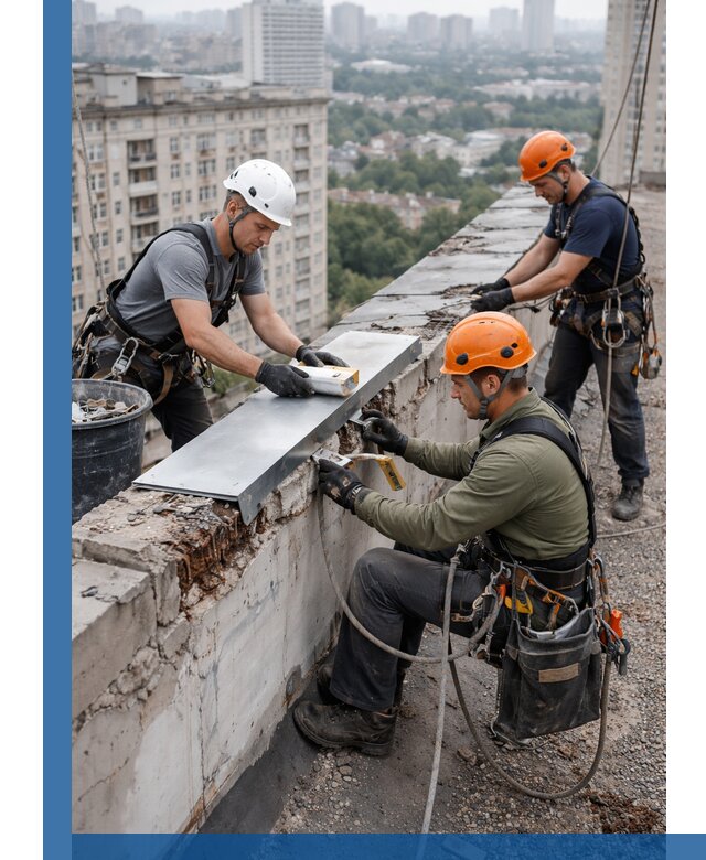 Ремонт парапета на кровле в Щекине, высотные работы с гарантией