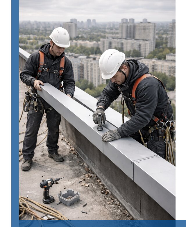 Монтаж парапетных крышек и ограждений кровли в Щекине