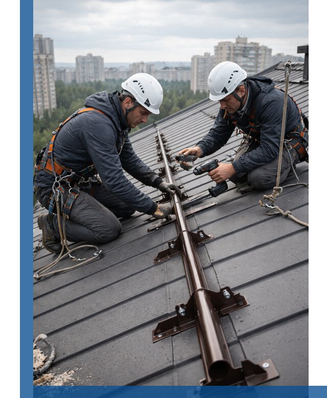 Монтаж снегозадержателей на кровле зданий в Щекине под ключ