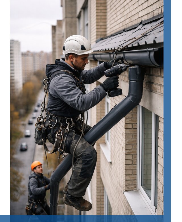 Монтаж водосточной системы на здании в Щекине от 5146 р. | ВЫСОТНИК-Екн