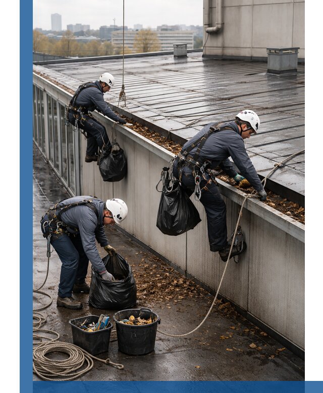 Очистка кровли по периметру в Щекине силами промышленных альпинистов