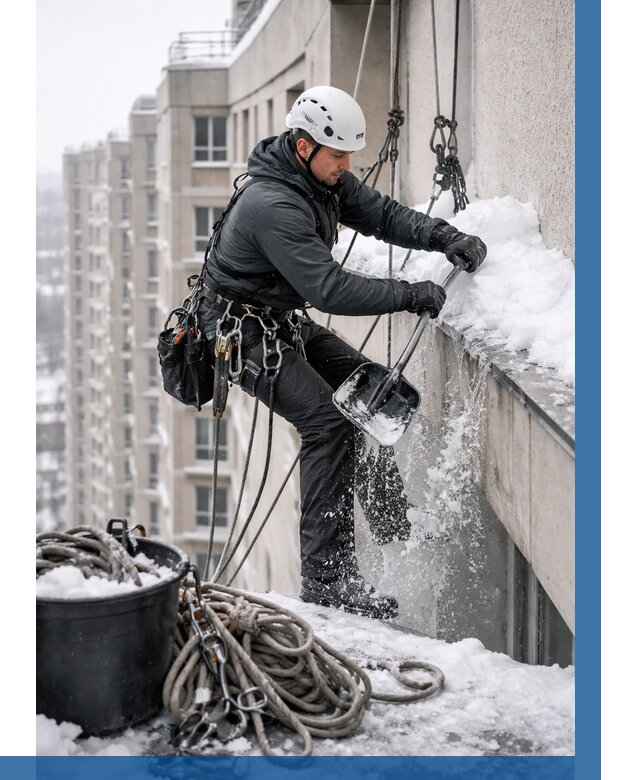 Очистка карнизов от снега в Щекине от 309 р. | ВЫСОТНИК-Екн