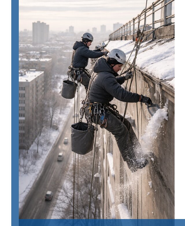 Очистка карнизов от снега в Щекине профессионально и безопасно