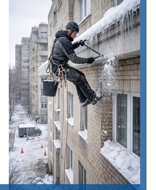 Удаление наледи с карнизов в Щекине от 360 р. | ВЫСОТНИК-Екн