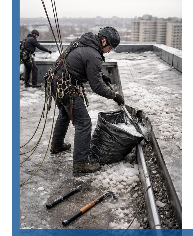 Аварийная очистка кровли в Щекине от промальпинистов