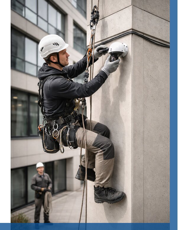 Монтаж камер видеонаблюдения на фасаде в Щекине от 8748 р.-ВЫСОТНИК-Екн