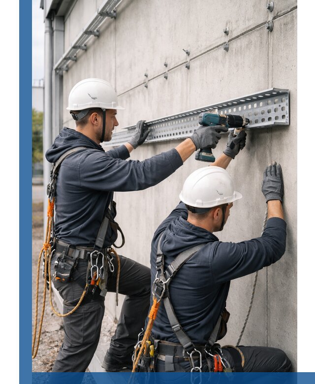 Монтаж кабельных лотков на фасаде зданий в Щекине с гарантией