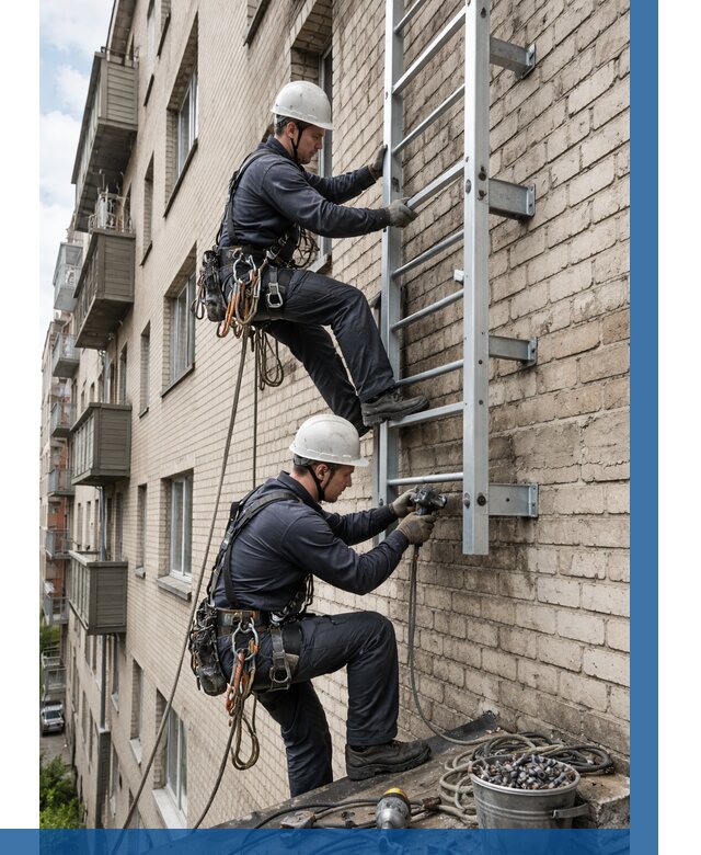 Монтаж пожарной лестницы в Щекине от 25730 р заказать у ВЫСОТНИК-Екн