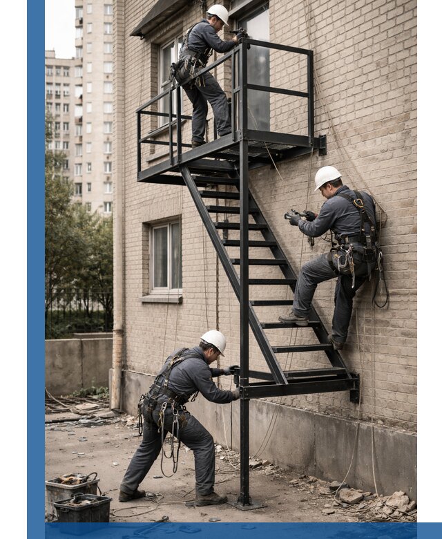 Монтаж пожарной лестницы в Щекине, установка и крепление