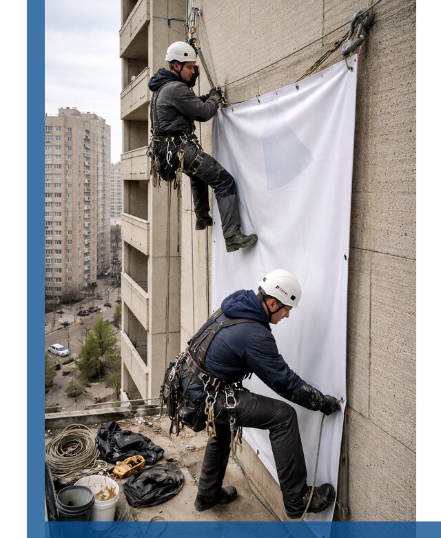Профессиональный монтаж баннеров на фасаде в Щекине