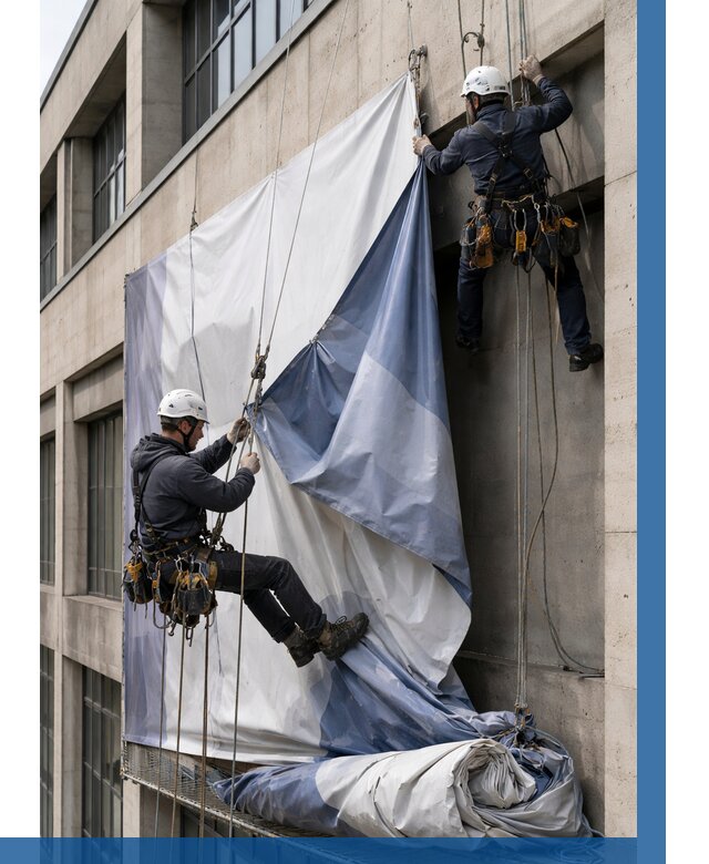 Демонтаж баннеров с фасада в Щекине от 4631 р. | ВЫСОТНИК-Екн