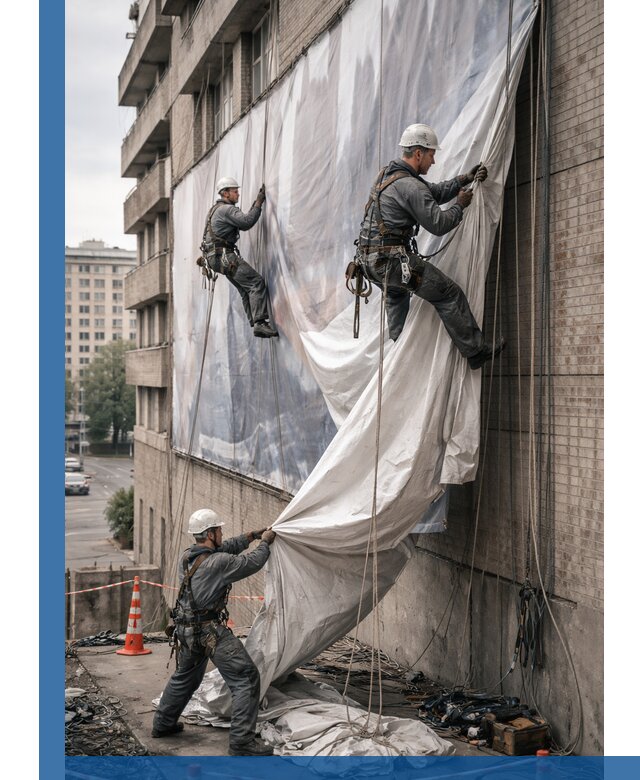 Демонтаж баннеров с фасада в Щекине оперативно и безопасно