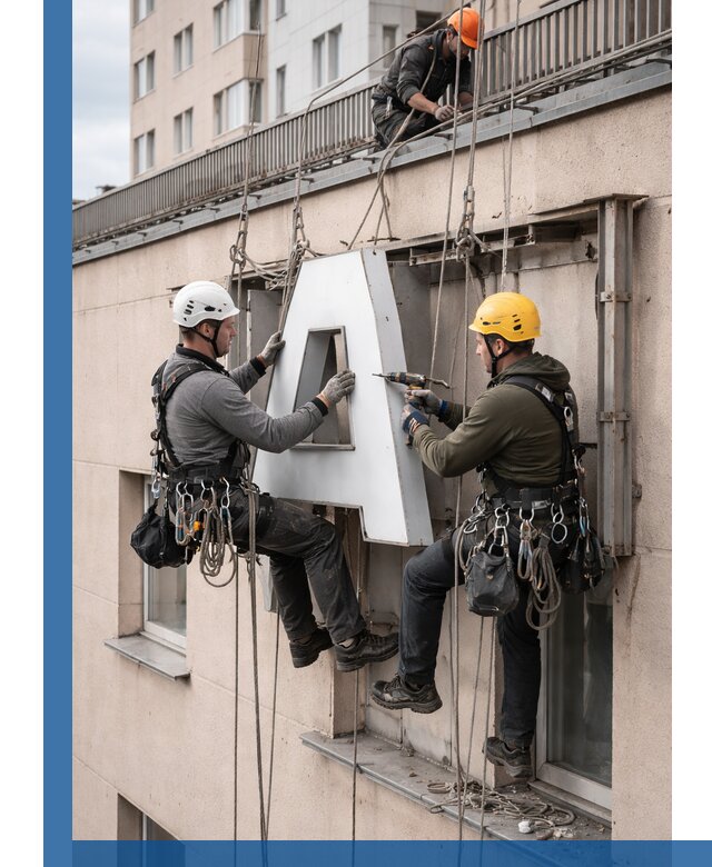 Ремонт и восстановление наружных вывесок на высоте в Щекине