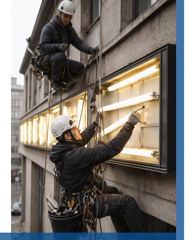 Замена ламп в вывеске в Щекине под ключ от 3602 р. | ВЫСОТНИК-Екн
