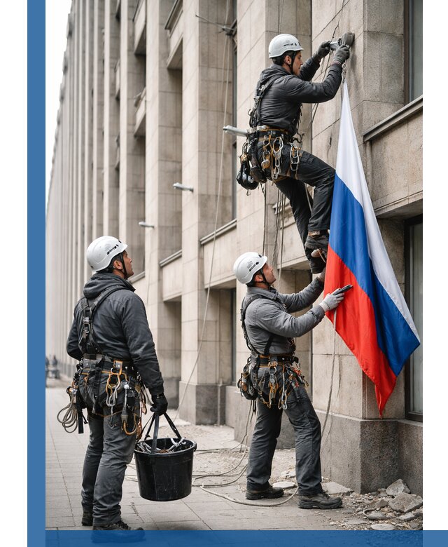 Профессиональная установка флагов на фасаде в Щекине