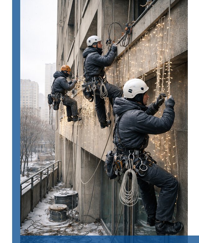 Монтаж новогодней иллюминации и украшение фасадов в Щекине