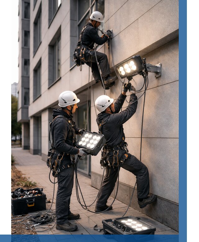 Монтаж прожекторов на фасаде в Щекине от 7719 р. | ВЫСОТНИК-Екн