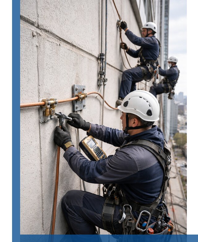 Монтаж системы заземления здания и молниезащиты в Щекине