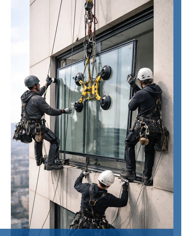 Монтаж стеклопакетов на высоте в Щекине от 3293 р. | ВЫСОТНИК-Екн