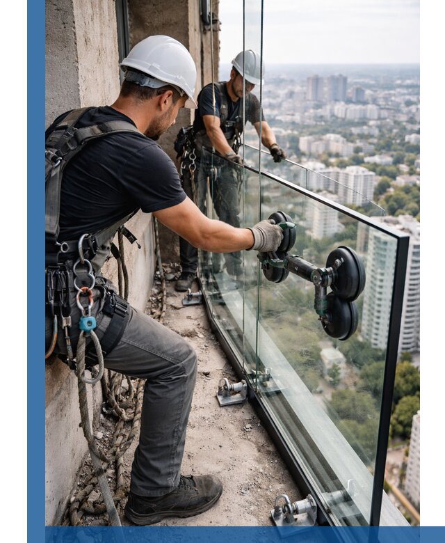 Монтаж стеклянных ограждений под ключ с гарантией в Щекине