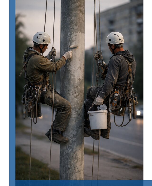 Покраска опор освещения и антикоррозийная защита в Щекине