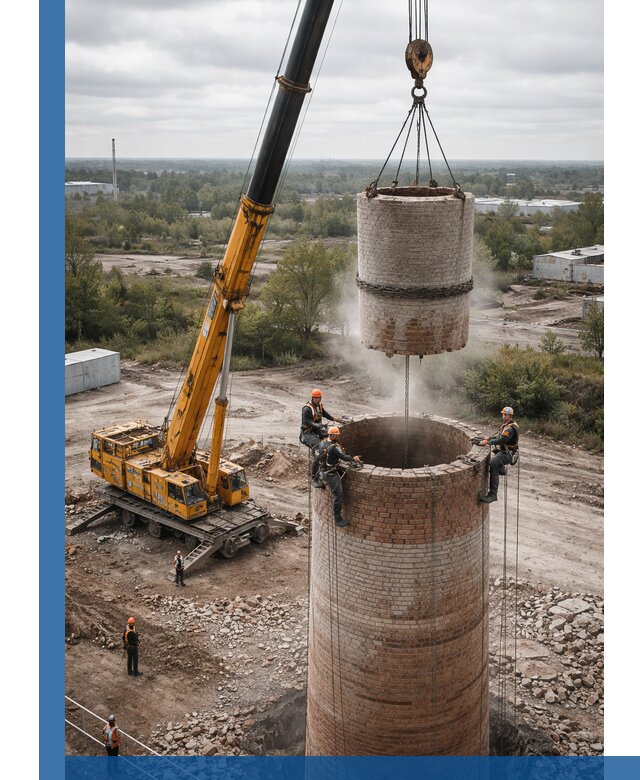 Демонтаж дымовой трубы в Щекине с гарантиями безопасности
