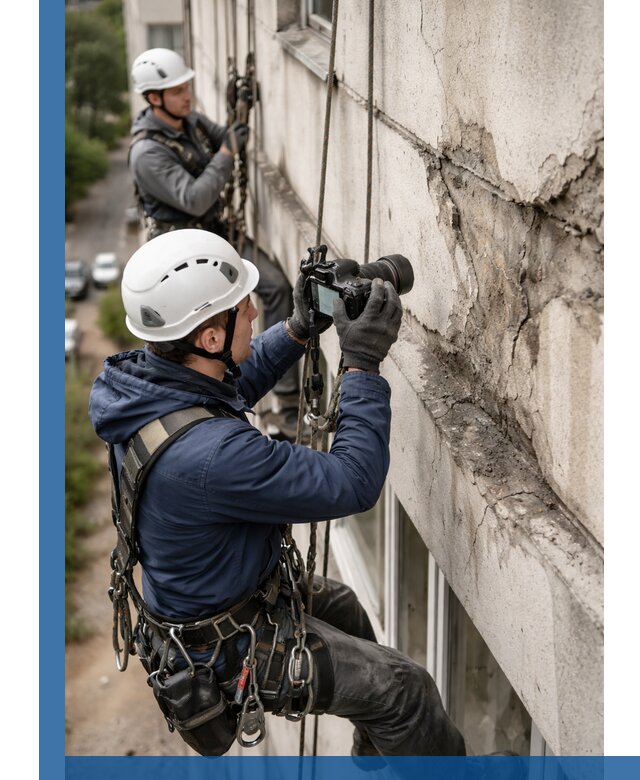 Фотофиксация дефектов фасада с высотной съемкой в Щекине