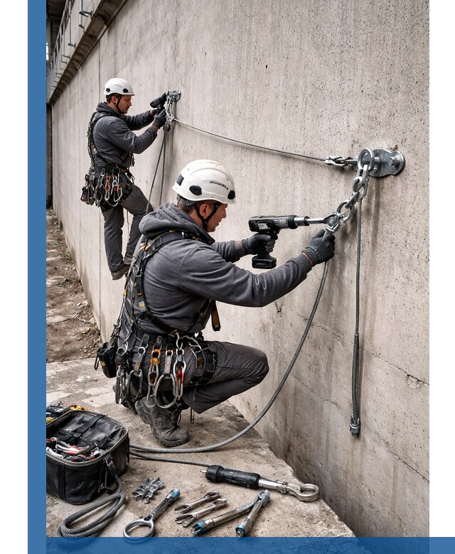 Монтаж анкерных линий высотной безопасности в Щекине