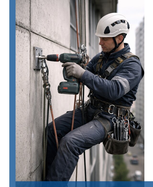 Установка анкерных точек для высотных работ в Щекине