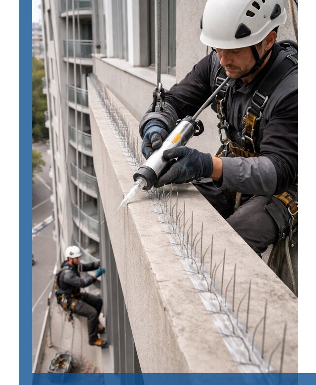 Установка шипов от птиц на фасадах и кровлях в Щекине